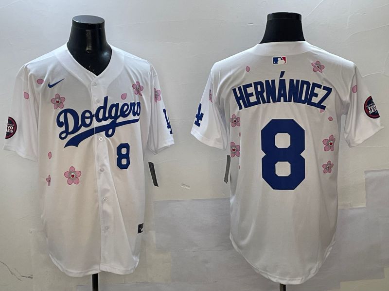 Men Los Angeles Dodgers #8 Hernandez White Sakura Edition 2025 Nike MLB Jersey style 7->los angeles dodgers->MLB Jersey